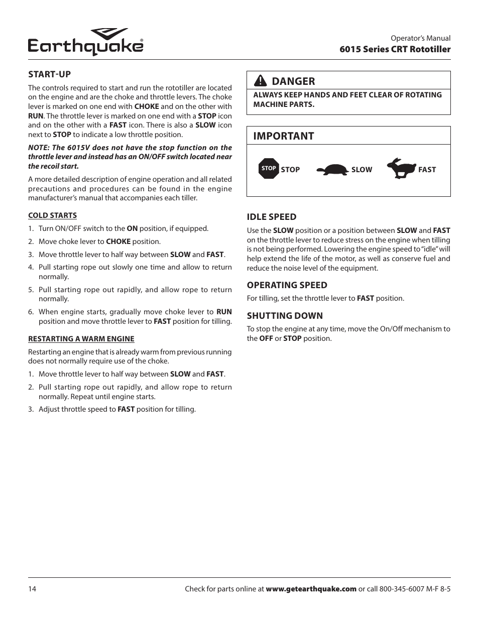 Danger, Important | EarthQuake 6015V User Manual | Page 14 / 36