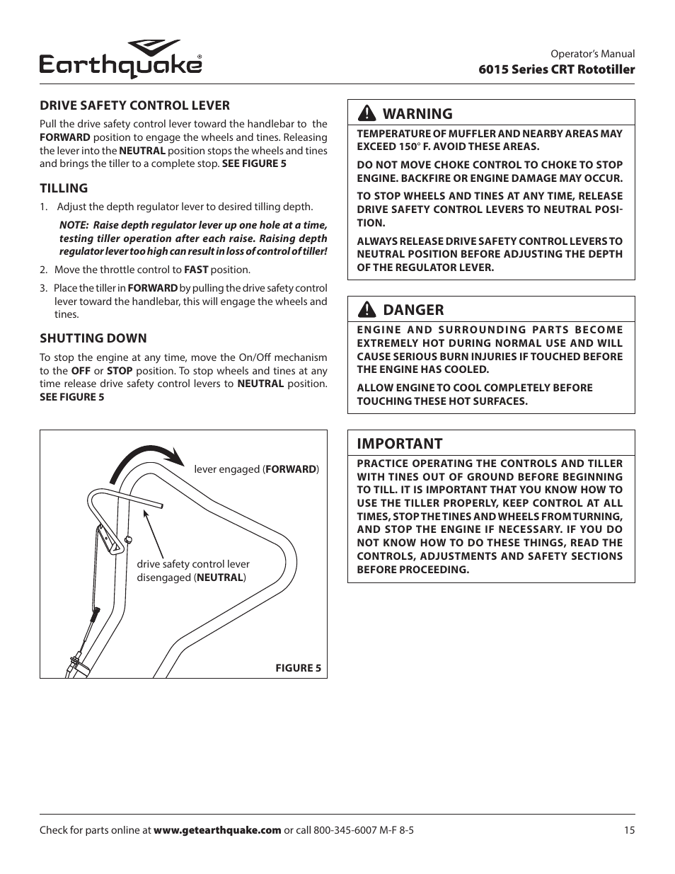 Warning, Danger, Important | EarthQuake 6015V User Manual | Page 15 / 36