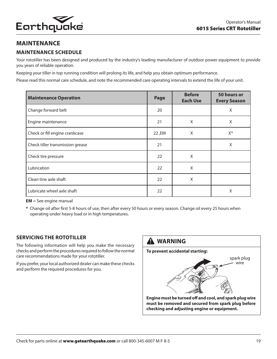 Maintenance, Warning | EarthQuake 6015V User Manual | Page 19 / 36