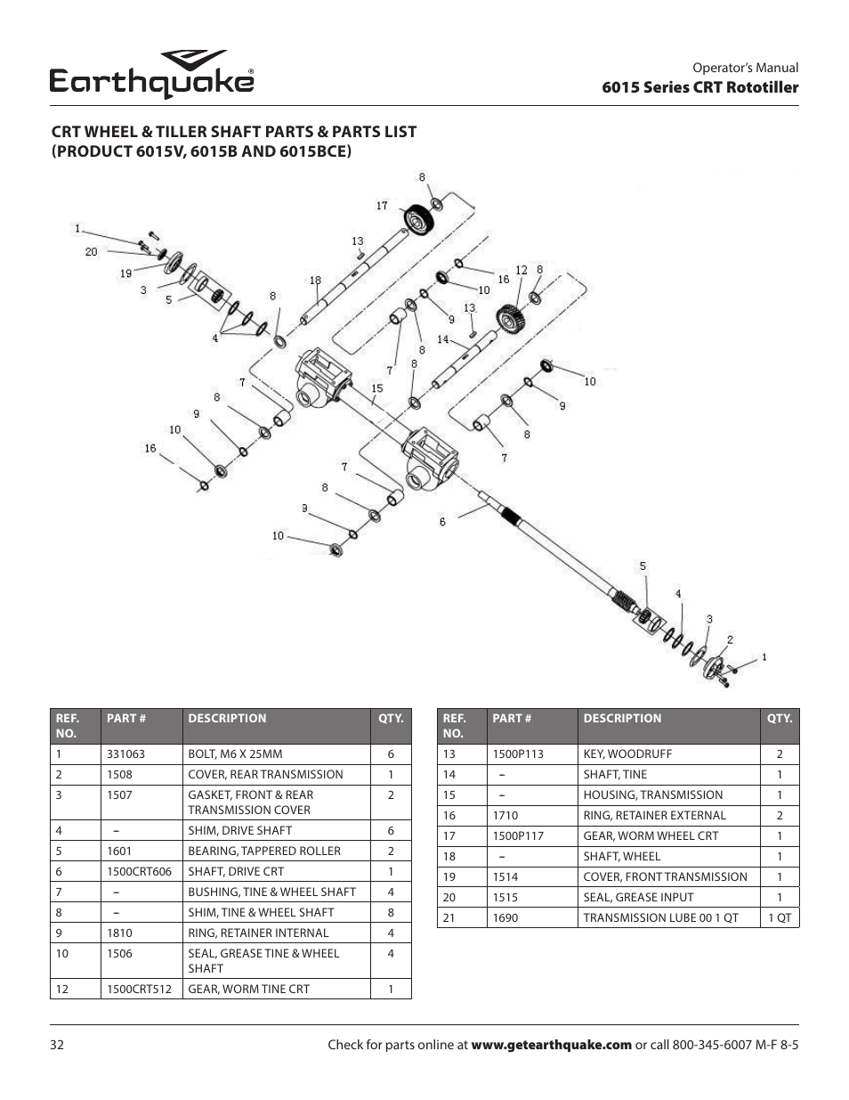 6015 series crt rototiller | EarthQuake 6015V User Manual | Page 32 / 36