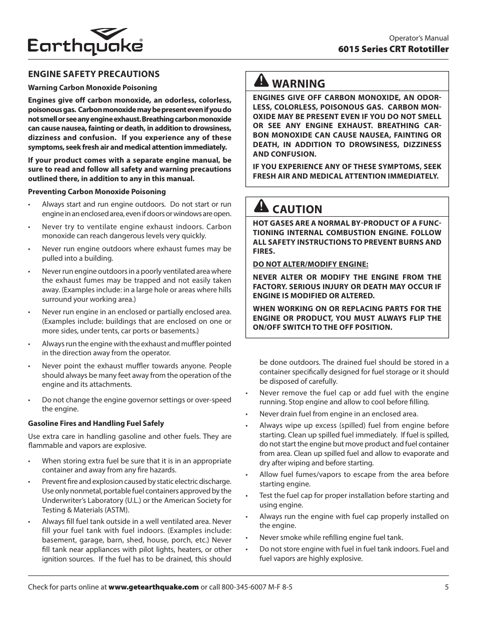 Caution, Warning | EarthQuake 6015V User Manual | Page 5 / 36