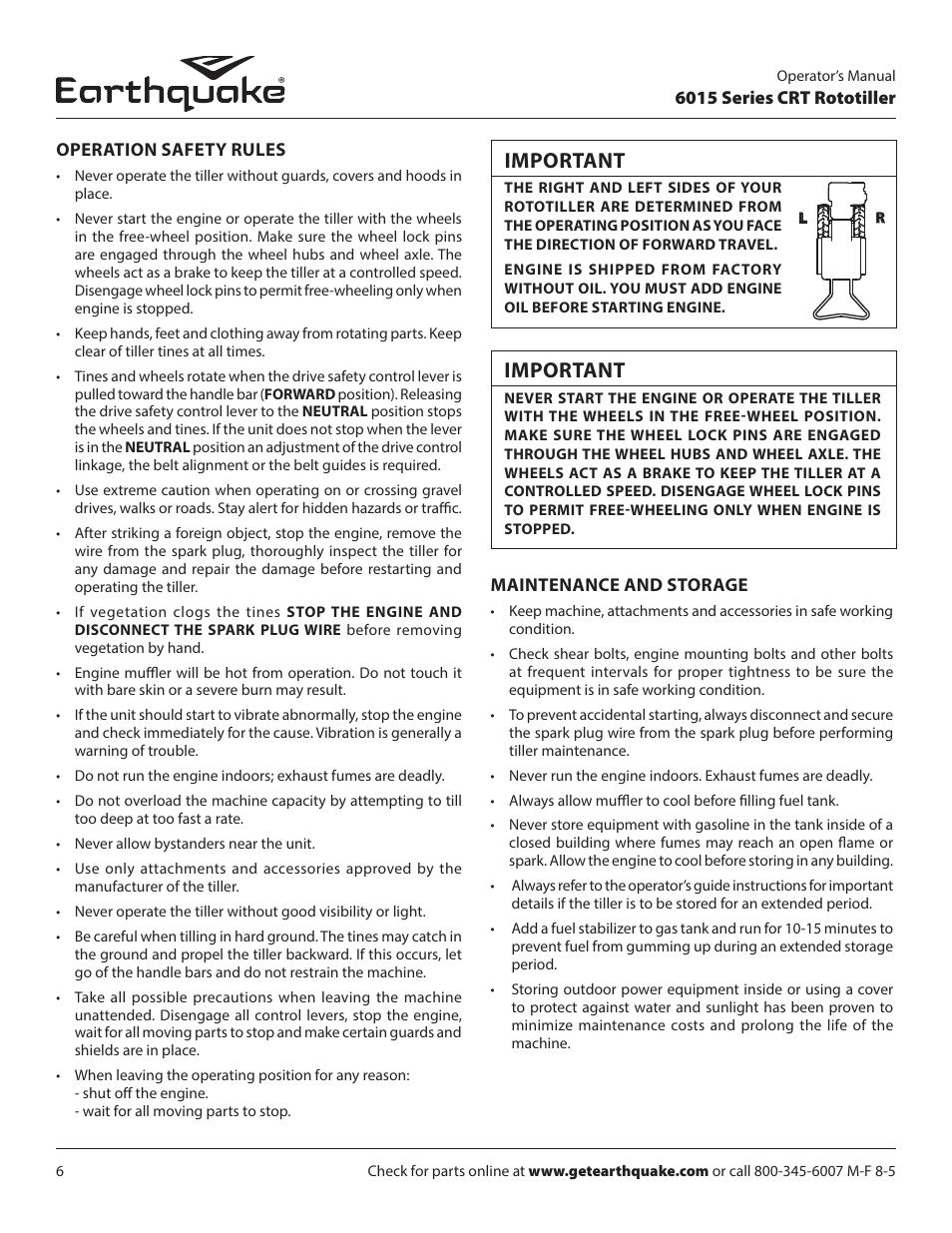 Important | EarthQuake 6015V User Manual | Page 6 / 36