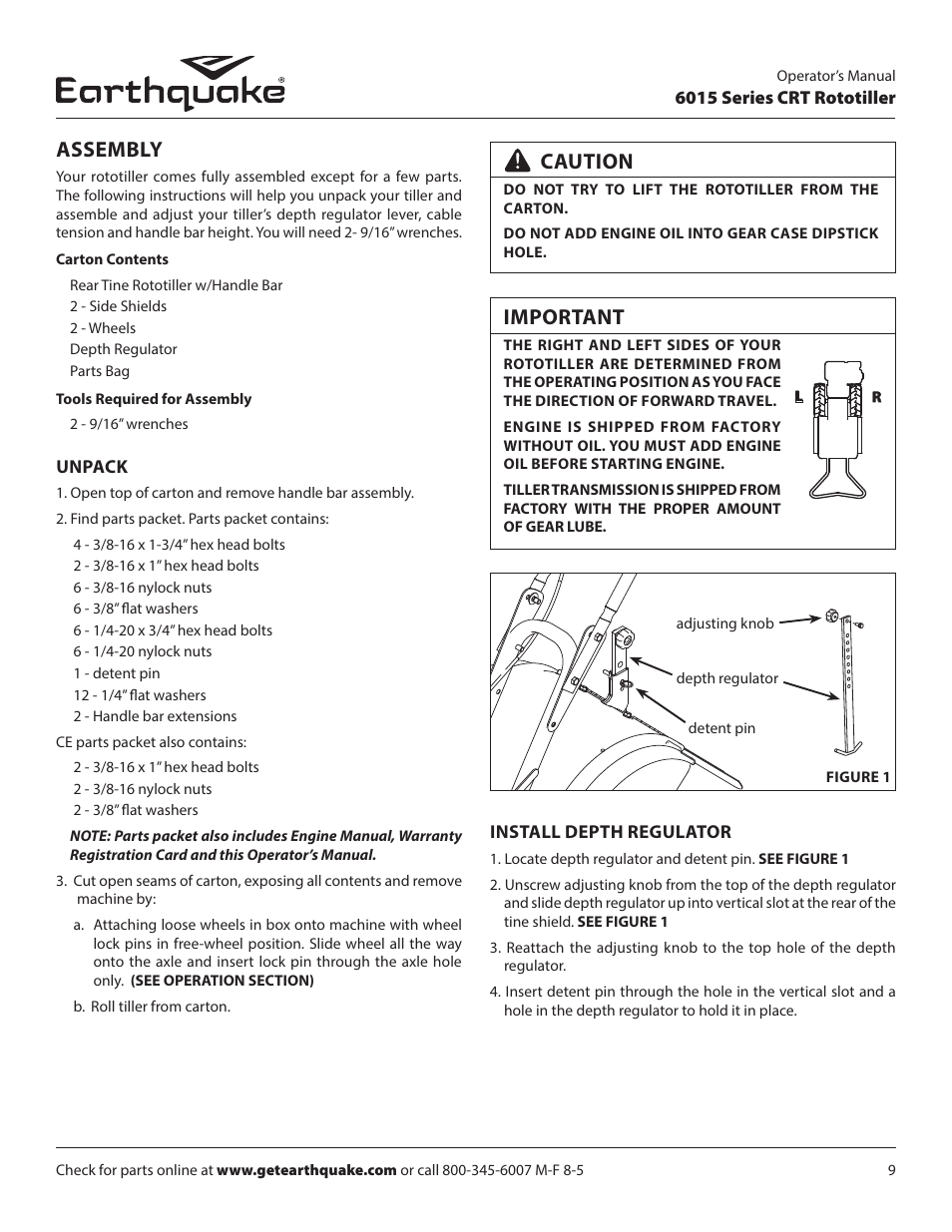 Caution, Assembly, Important | EarthQuake 6015V User Manual | Page 9 / 36