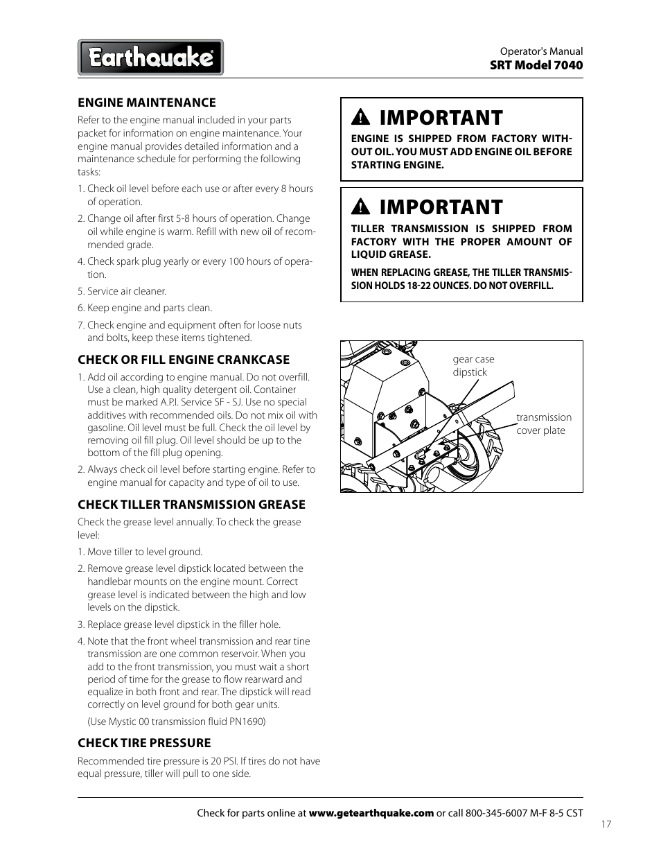 Important | EarthQuake 7040 User Manual | Page 17 / 28