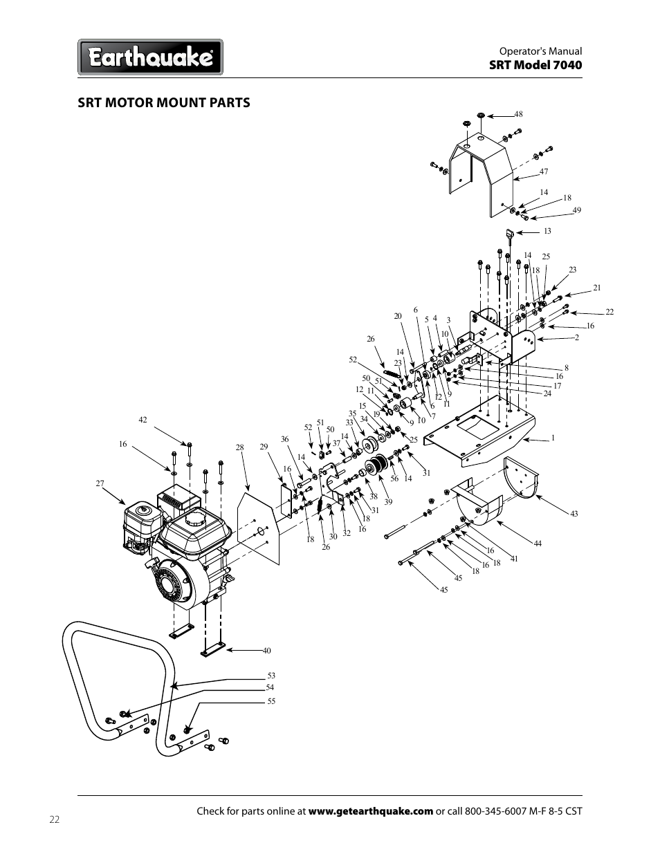 Srt motor mount parts, Srt model 7040 | EarthQuake 7040 User Manual | Page 22 / 28