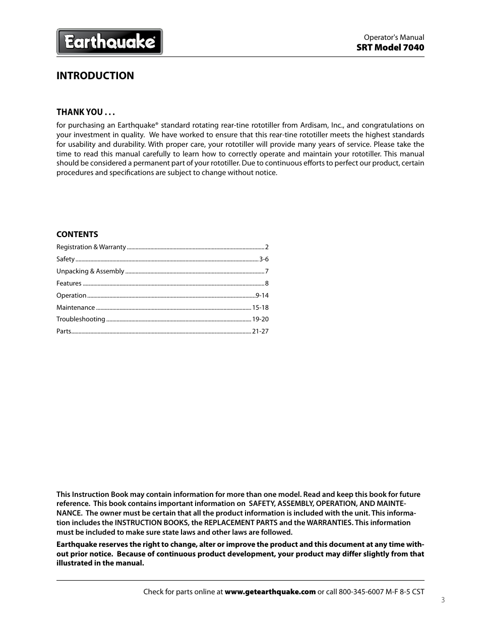 Introduction | EarthQuake 7040 User Manual | Page 3 / 28