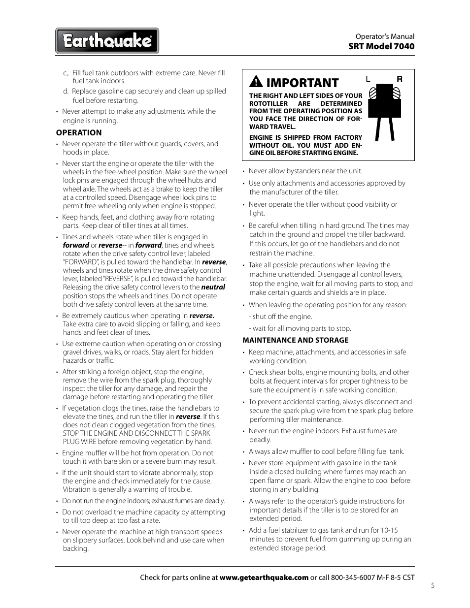 Important | EarthQuake 7040 User Manual | Page 5 / 28