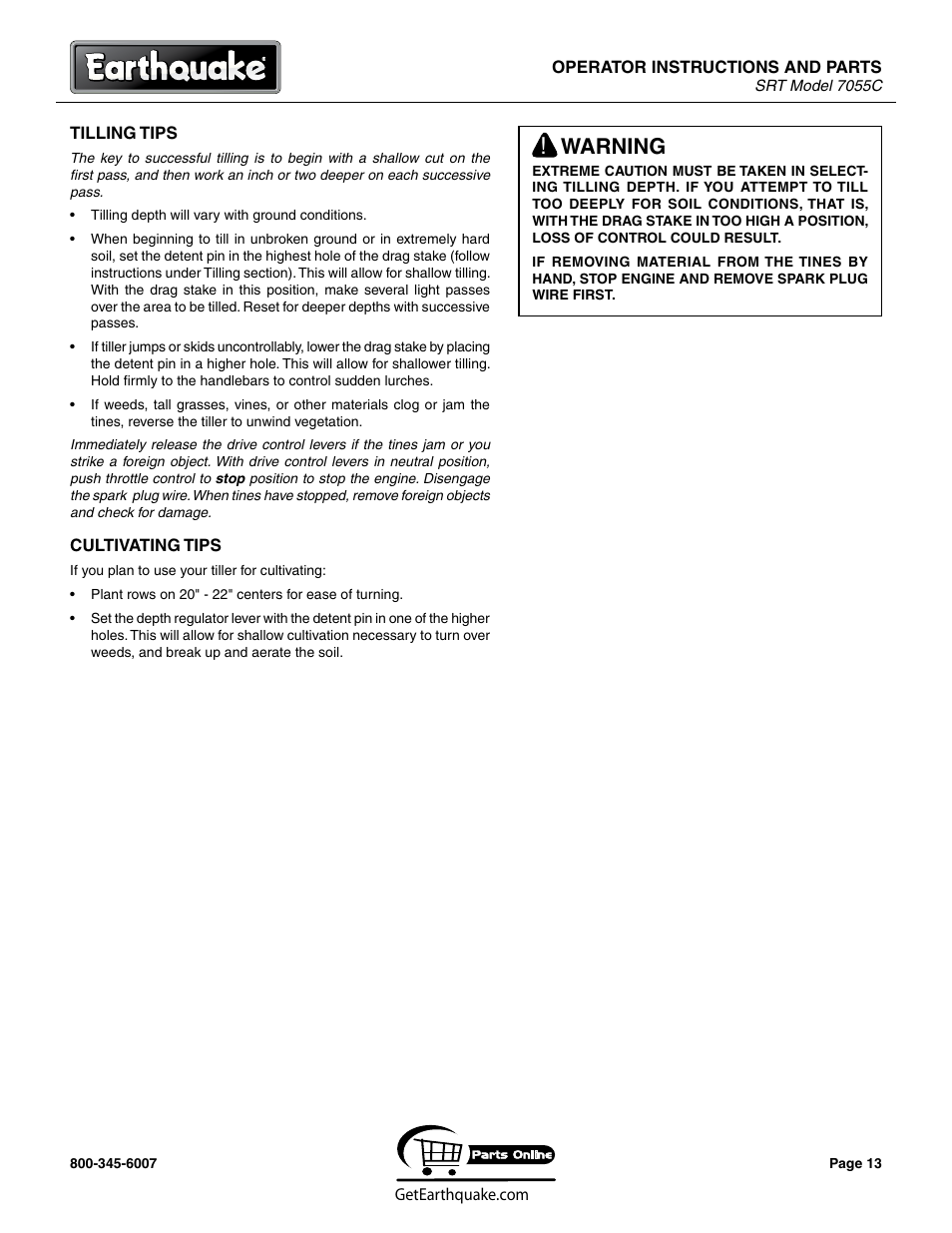 Warning | EarthQuake 7055C User Manual | Page 13 / 28