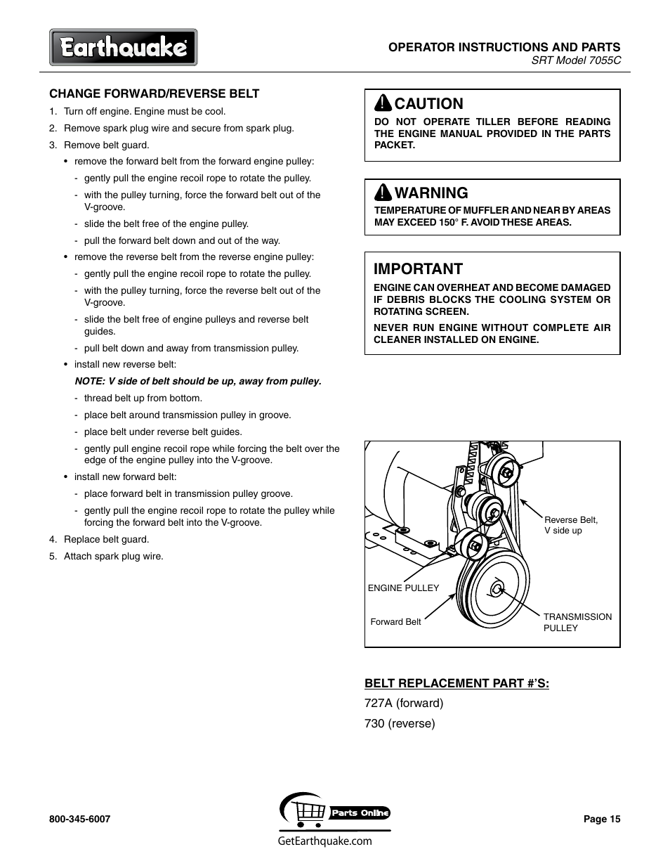 Caution, Warning, Important | EarthQuake 7055C User Manual | Page 15 / 28