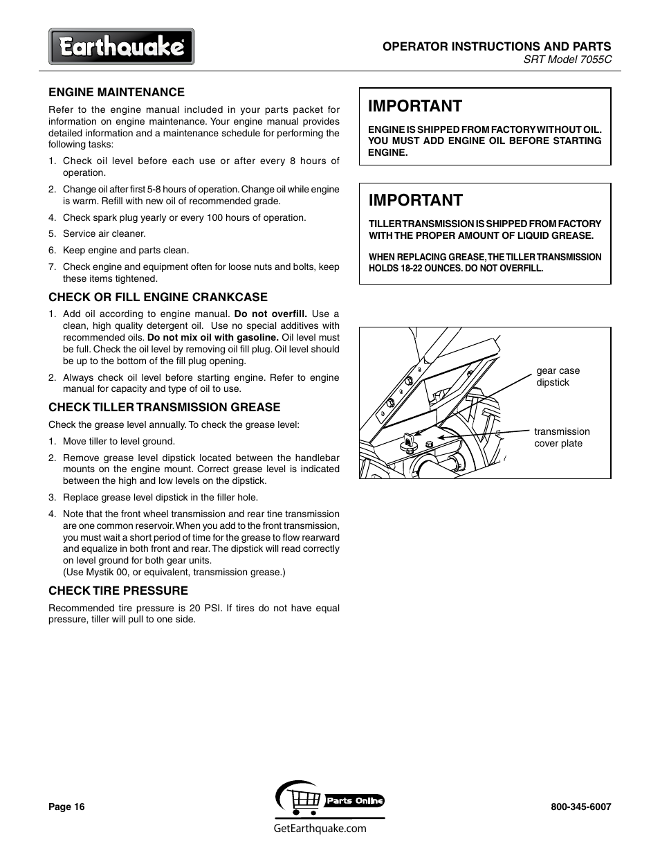 Important | EarthQuake 7055C User Manual | Page 16 / 28