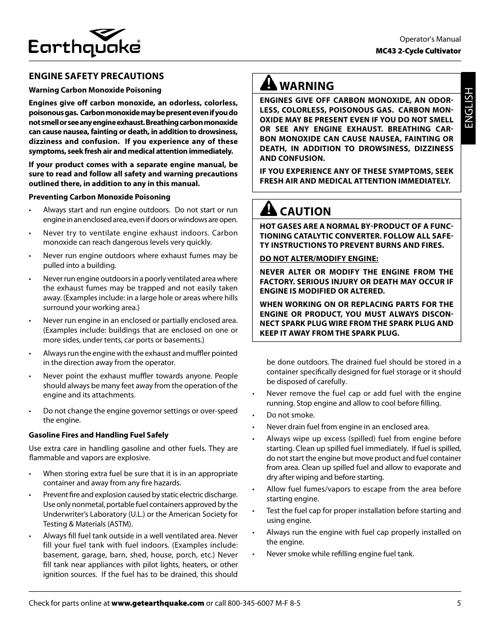 Caution, Warning, English | EarthQuake MC43 User Manual | Page 5 / 32
