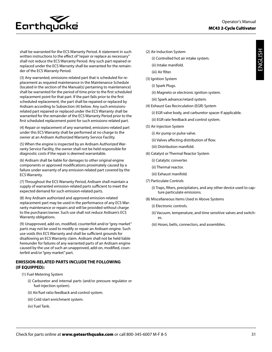 English | EarthQuake MC43E User Manual | Page 31 / 32