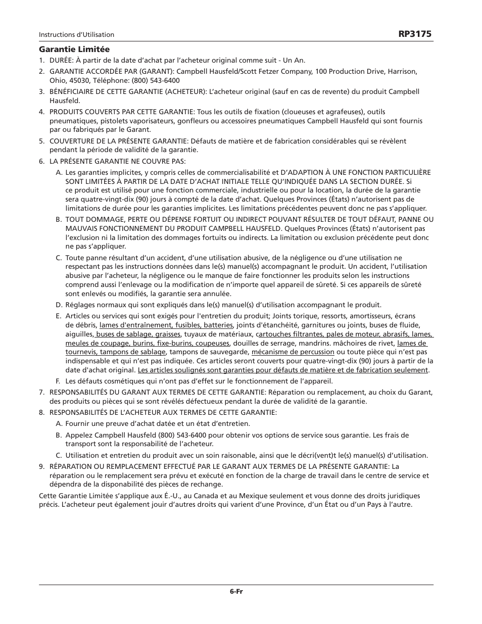 Campbell Hausfeld RP3175 User Manual | Page 6 / 12