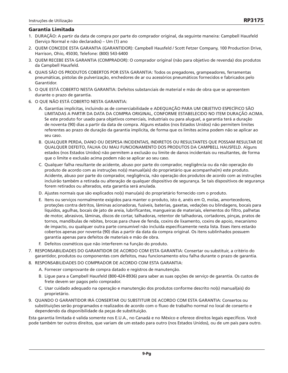 Campbell Hausfeld RP3175 User Manual | Page 9 / 12