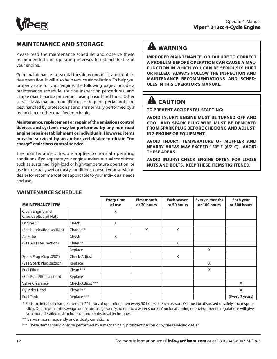 Maintenance and storage, Caution, Warning | EarthQuake 14268 User Manual | Page 12 / 24