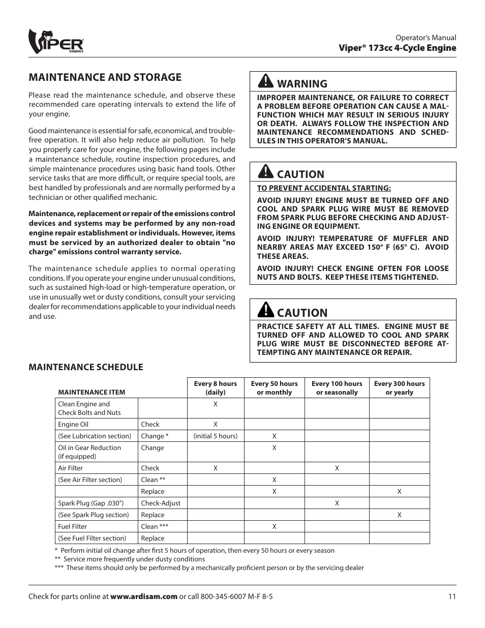 Maintenance and storage, Caution, Warning | EarthQuake 600050VCE User Manual | Page 11 / 24