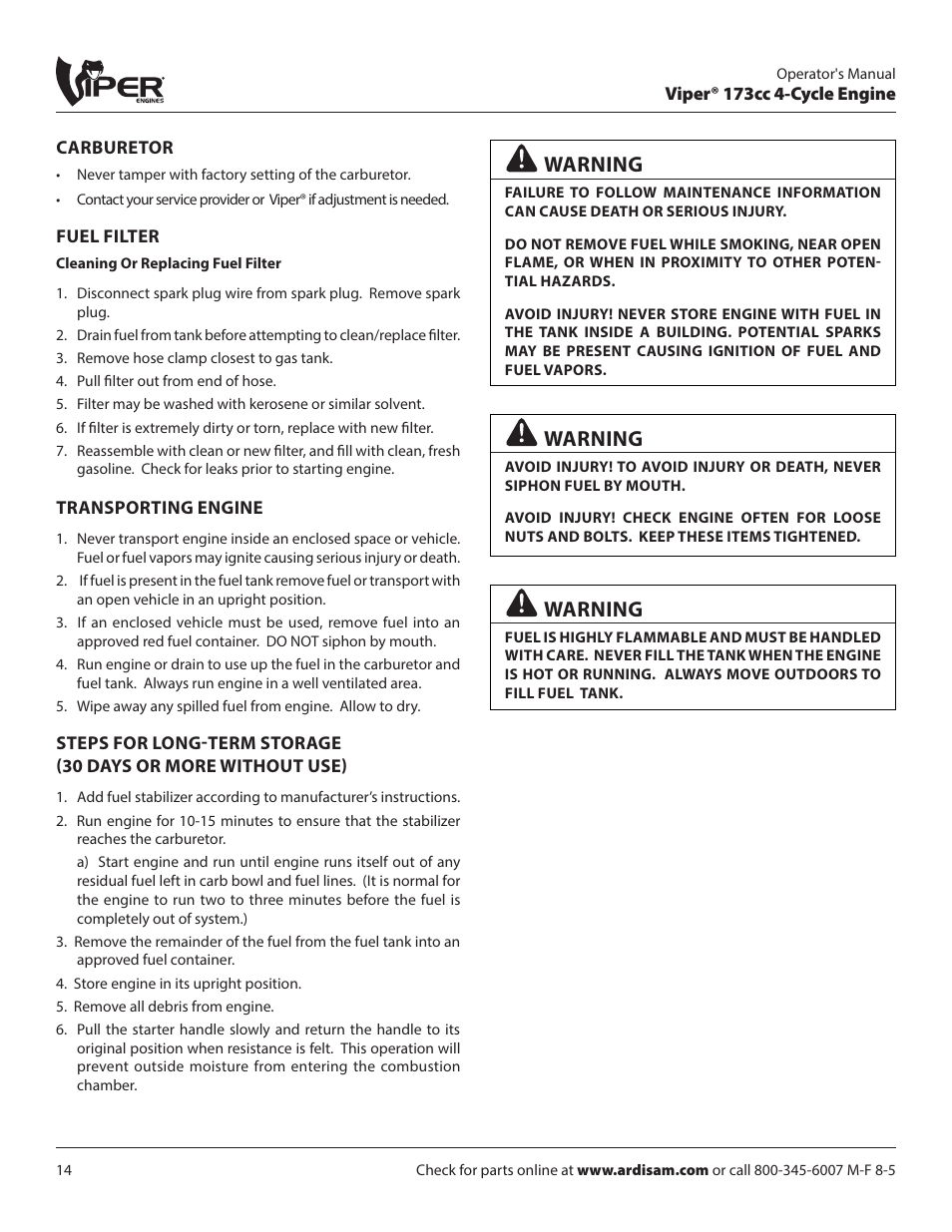 Warning | EarthQuake 600050VCE User Manual | Page 14 / 24