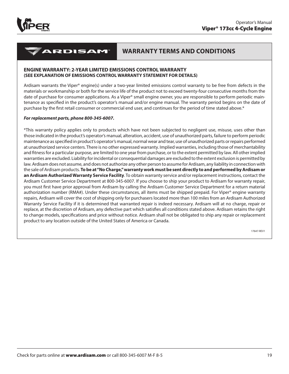 Warranty terms and conditions | EarthQuake 600050VCE User Manual | Page 19 / 24