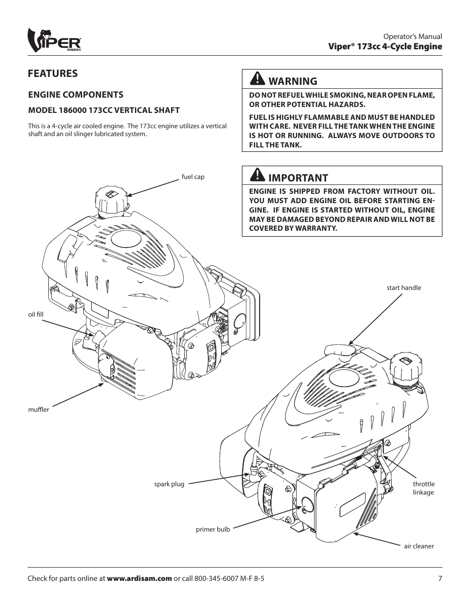 Features, Warning, Important | EarthQuake 600050VCE User Manual | Page 7 / 24