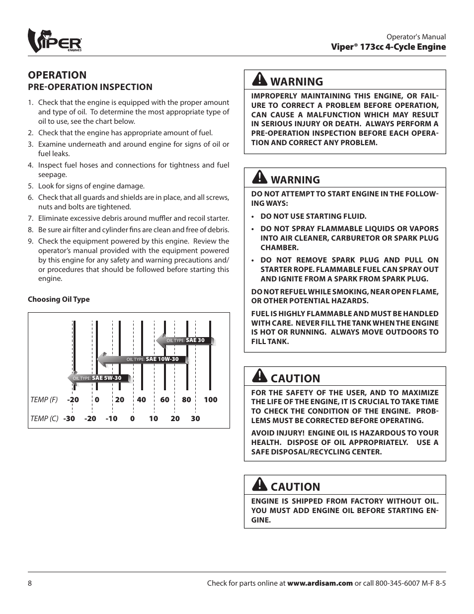 Caution, Operation, Warning | EarthQuake 600050VCE User Manual | Page 8 / 24