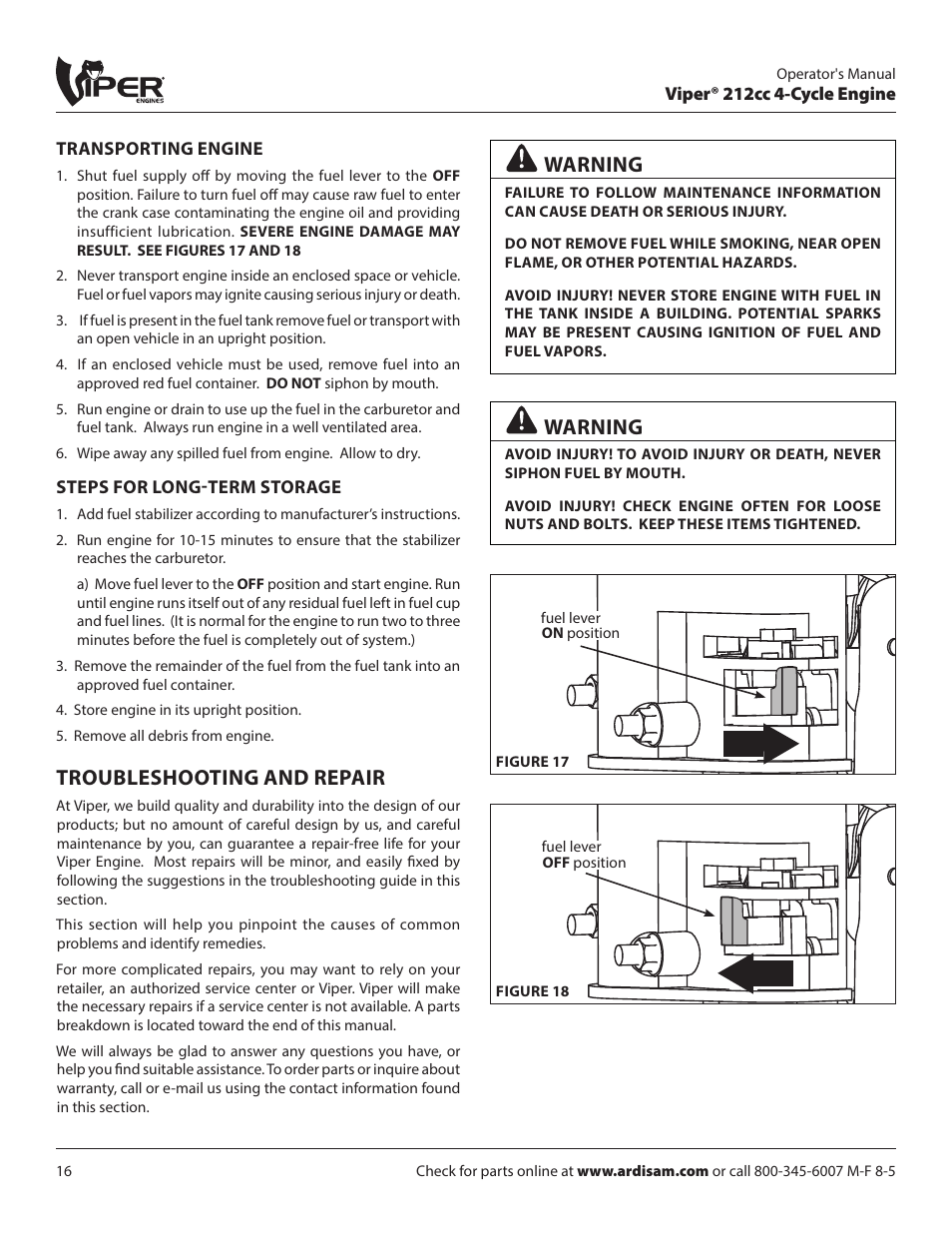 Troubleshooting and repair, Warning | EarthQuake W1265V User Manual | Page 16 / 24