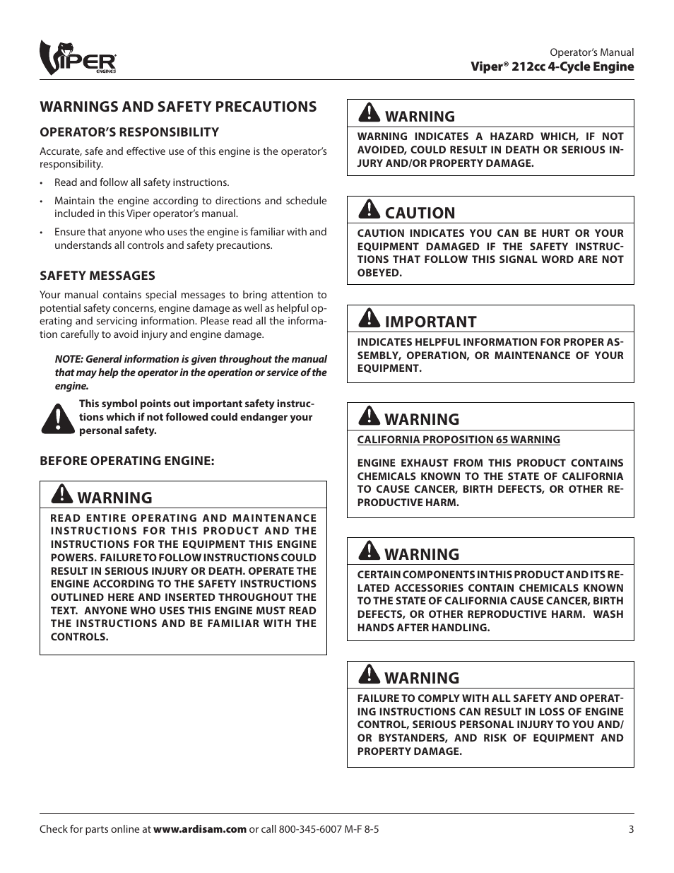 Caution, Important, Warnings and safety precautions | Warning | EarthQuake W1265V User Manual | Page 3 / 24