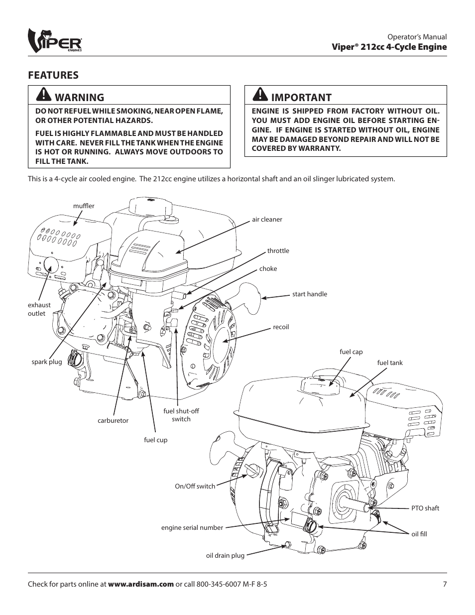 Features, Warning, Important | EarthQuake W1265V User Manual | Page 7 / 24