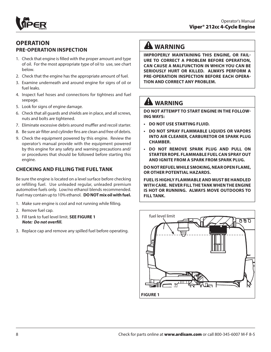 Operation, Warning | EarthQuake W1265V User Manual | Page 8 / 24