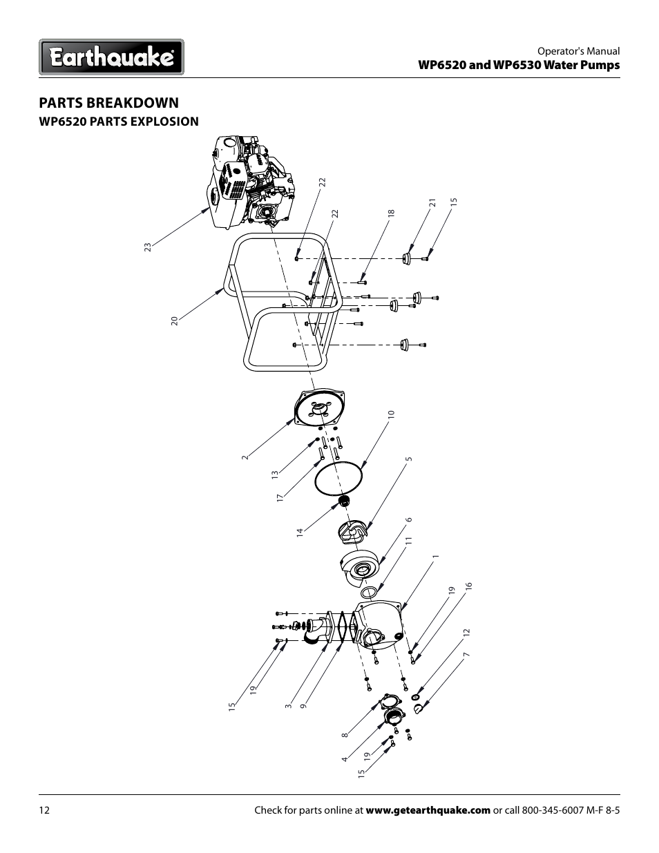Parts breakdown, Wp6520 parts explosion | EarthQuake WP6530 User Manual | Page 12 / 16