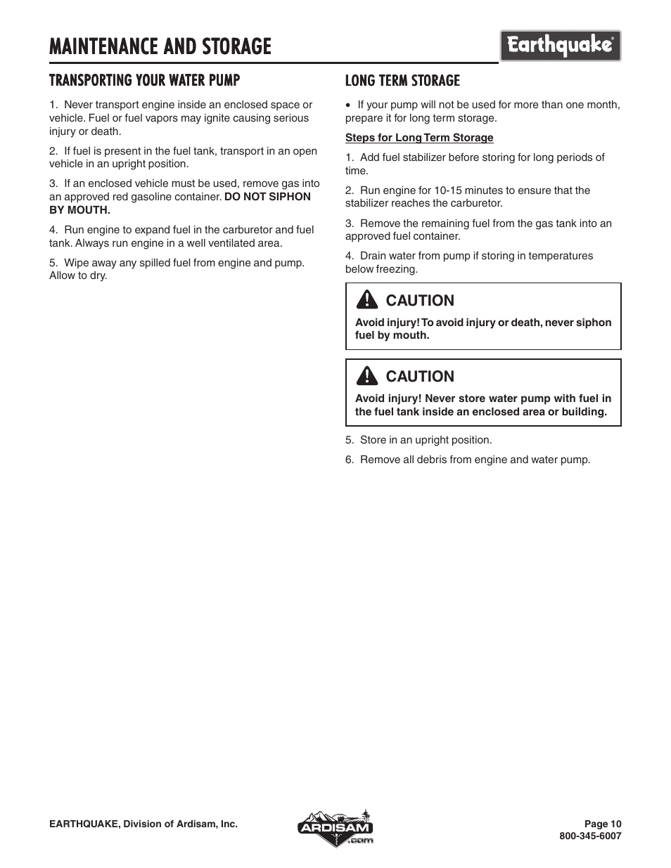 Maintenance and st | EarthQuake WP4310 User Manual | Page 10 / 16