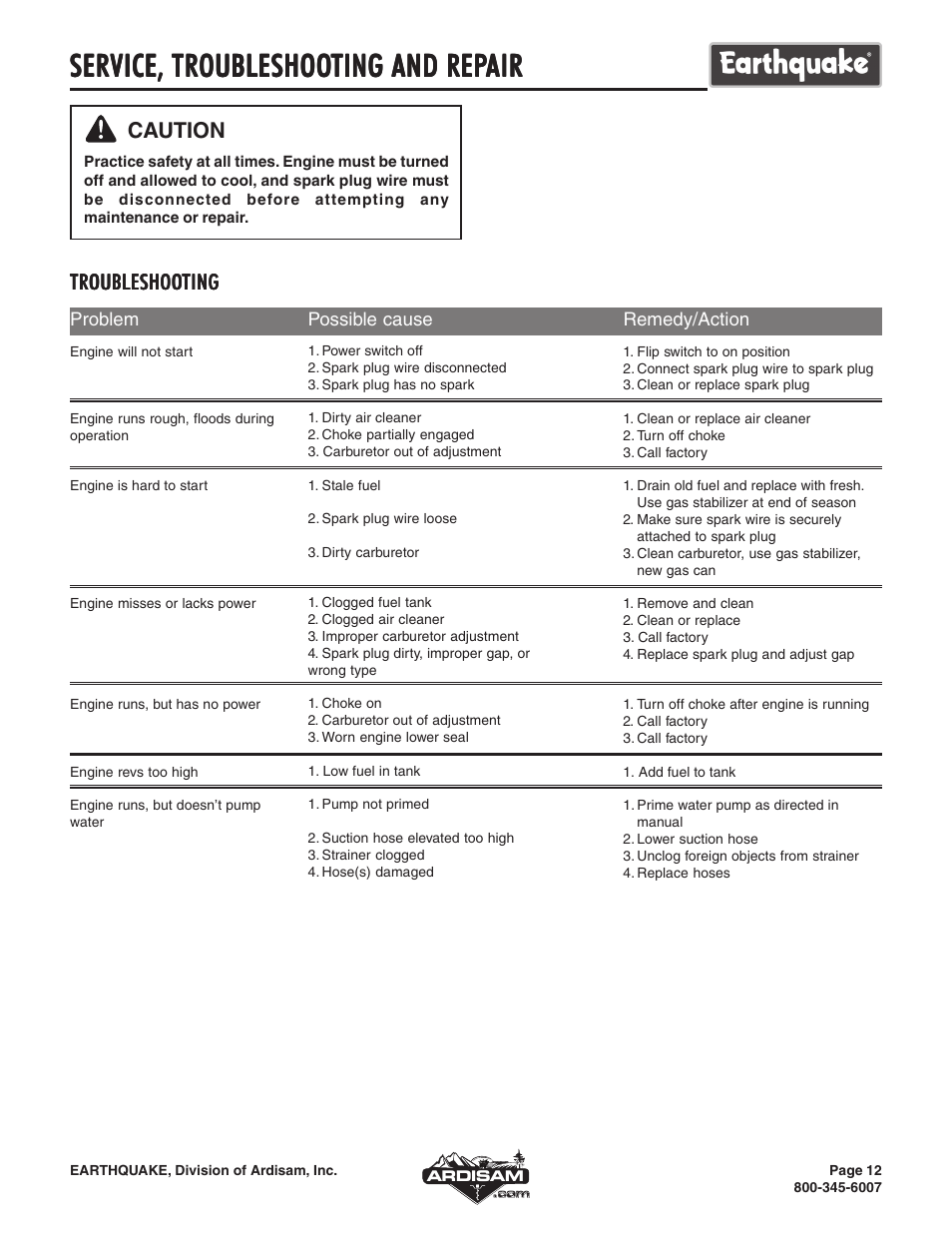 Service | EarthQuake WP4310 User Manual | Page 12 / 16