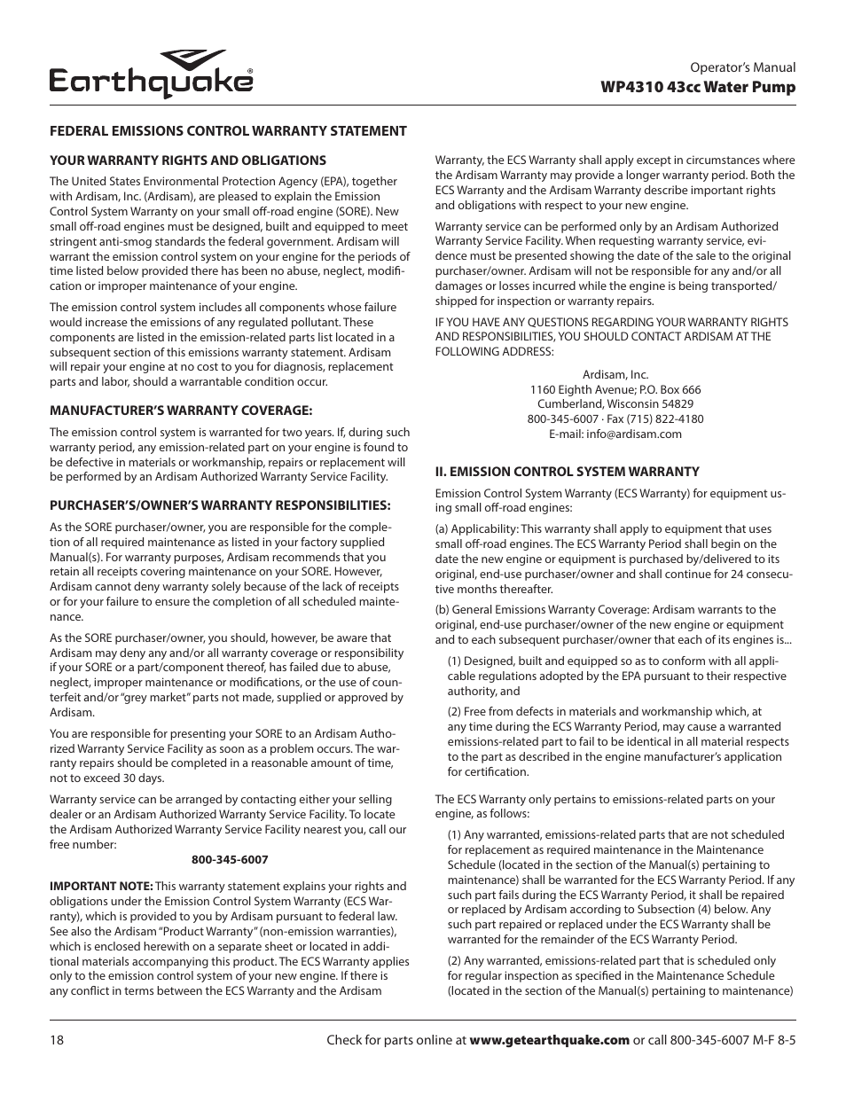 EarthQuake WP4310 User Manual | Page 18 / 20