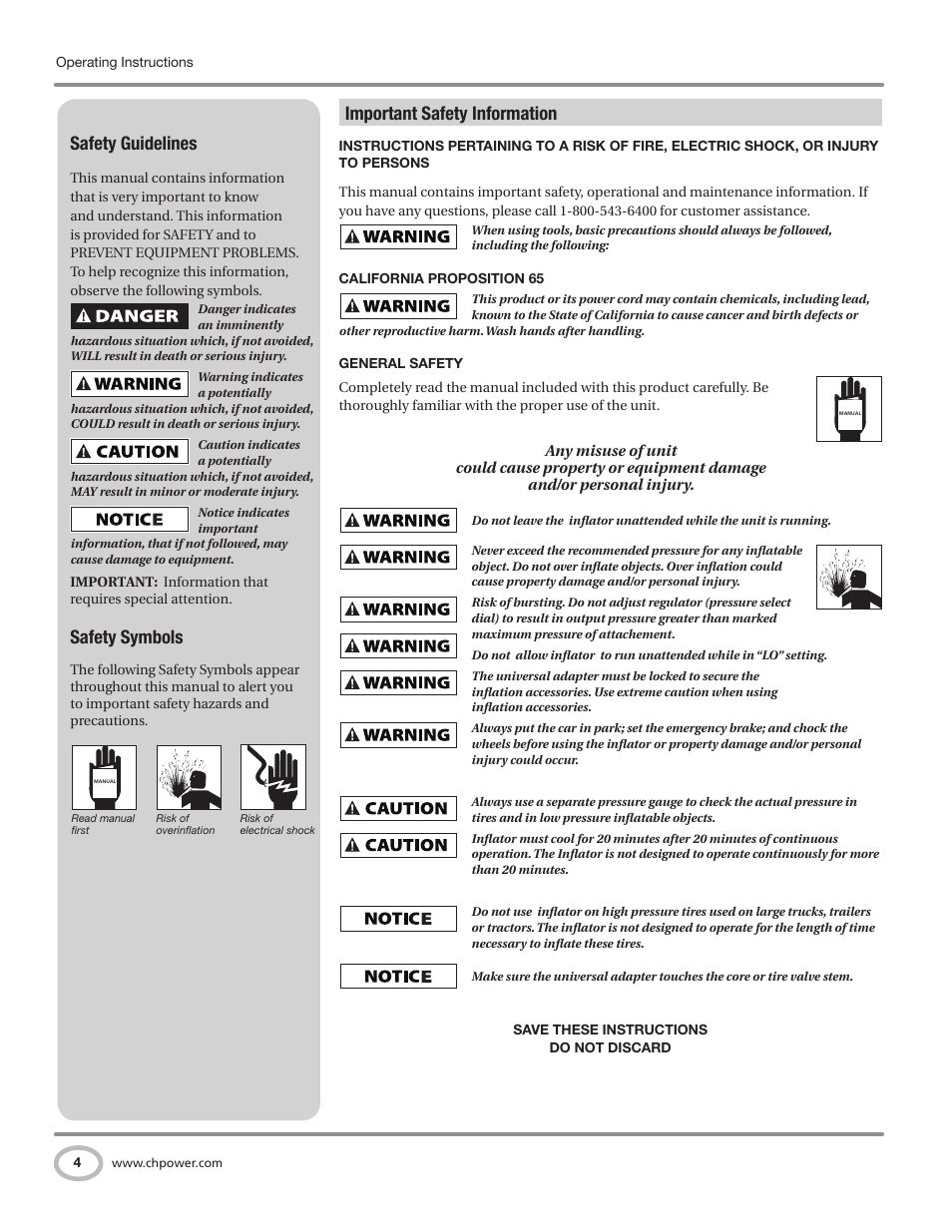 Important safety information, Safety guidelines, Safety symbols | Campbell Hausfeld RP3300 User Manual | Page 4 / 20