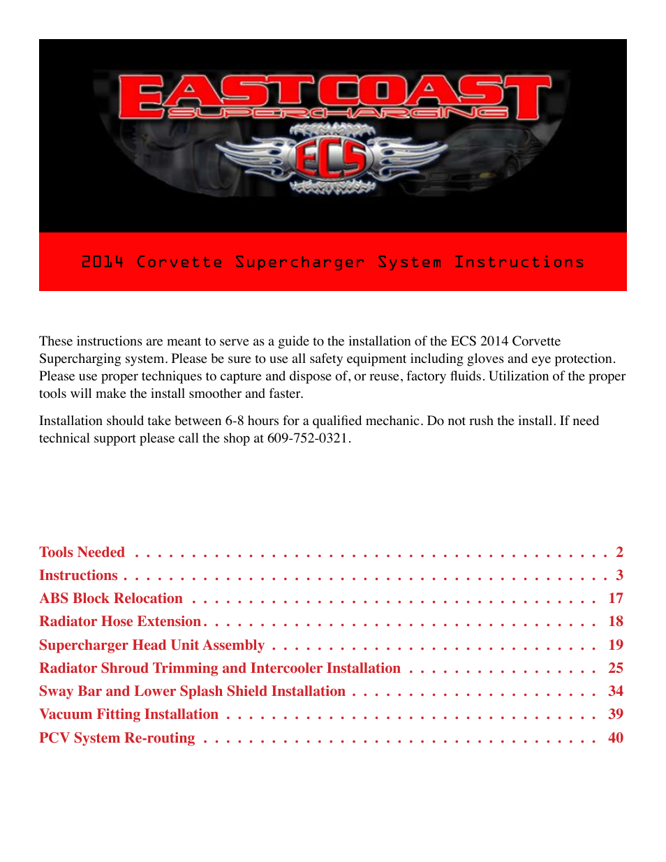 East Coast Supercharging ECS Paxton SC1500 '14 C7 Supercharger Kit User Manual | 43 pages