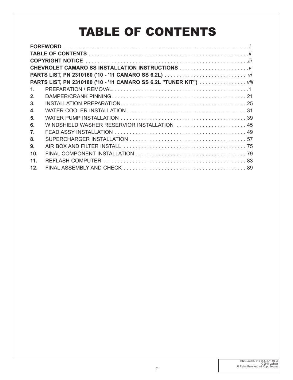 East Coast Supercharging Lysholm 2010+ Camaro Supercharger Kit User Manual | Page 3 / 101