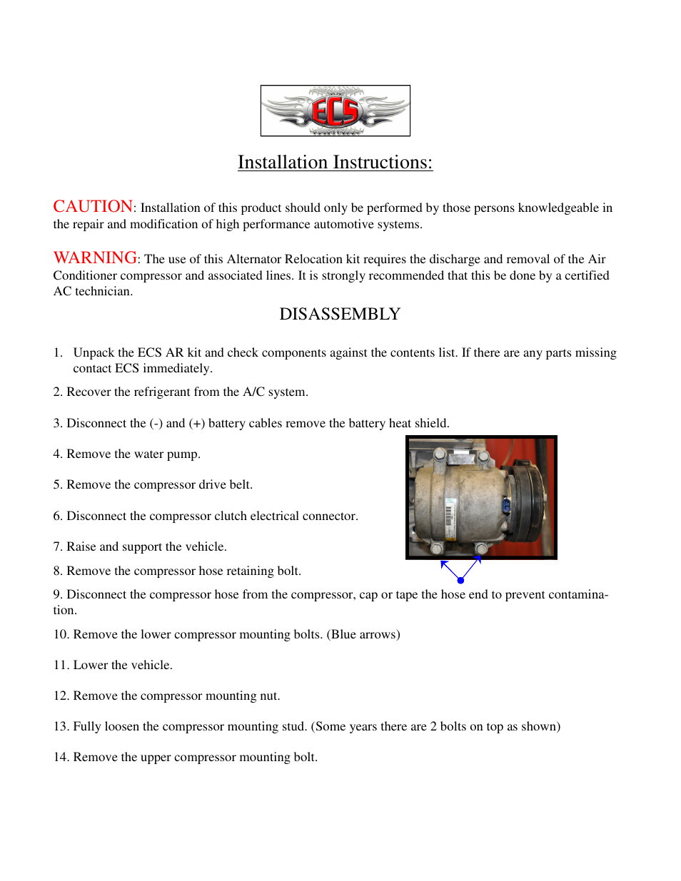 Installation instructions | East Coast Supercharging Alternator Relocate Kit User Manual | Page 2 / 4