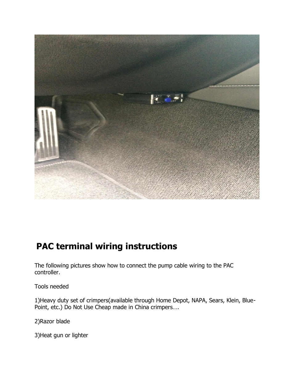 Pac terminal wiring instructions | East Coast Supercharging ECS Alky C7 User Manual | Page 15 / 26