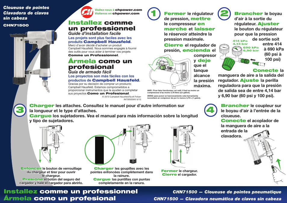 Installez comme un professionnel, Ármela como un profesional | Campbell Hausfeld CHN71500 User Manual | Page 2 / 2