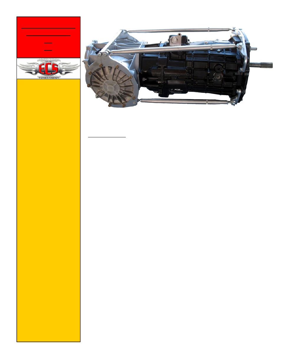 East Coast Supercharging ECS Trans Strut Brace User Manual | 6 pages