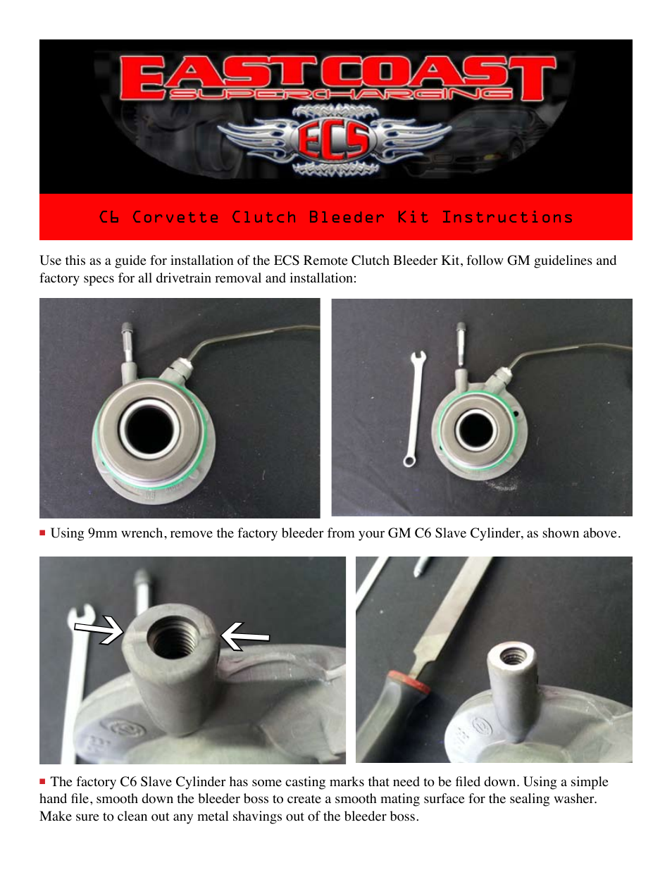 East Coast Supercharging ECS C6/Camaro Clutch Bleeder Kit User Manual | 2 pages