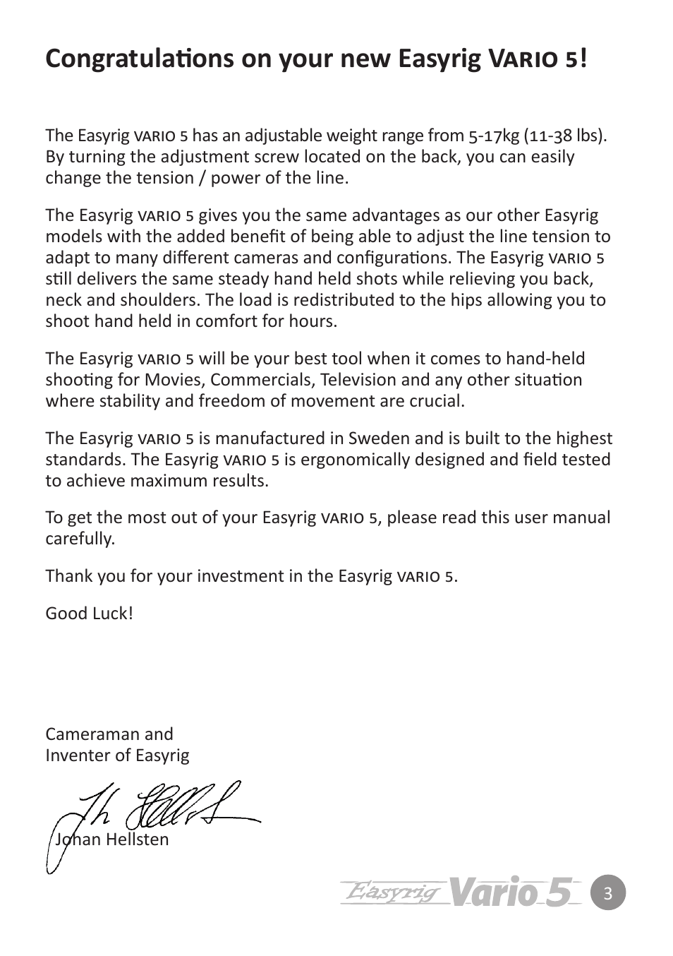 Easyrig 5 Vario User Manual | Page 3 / 12