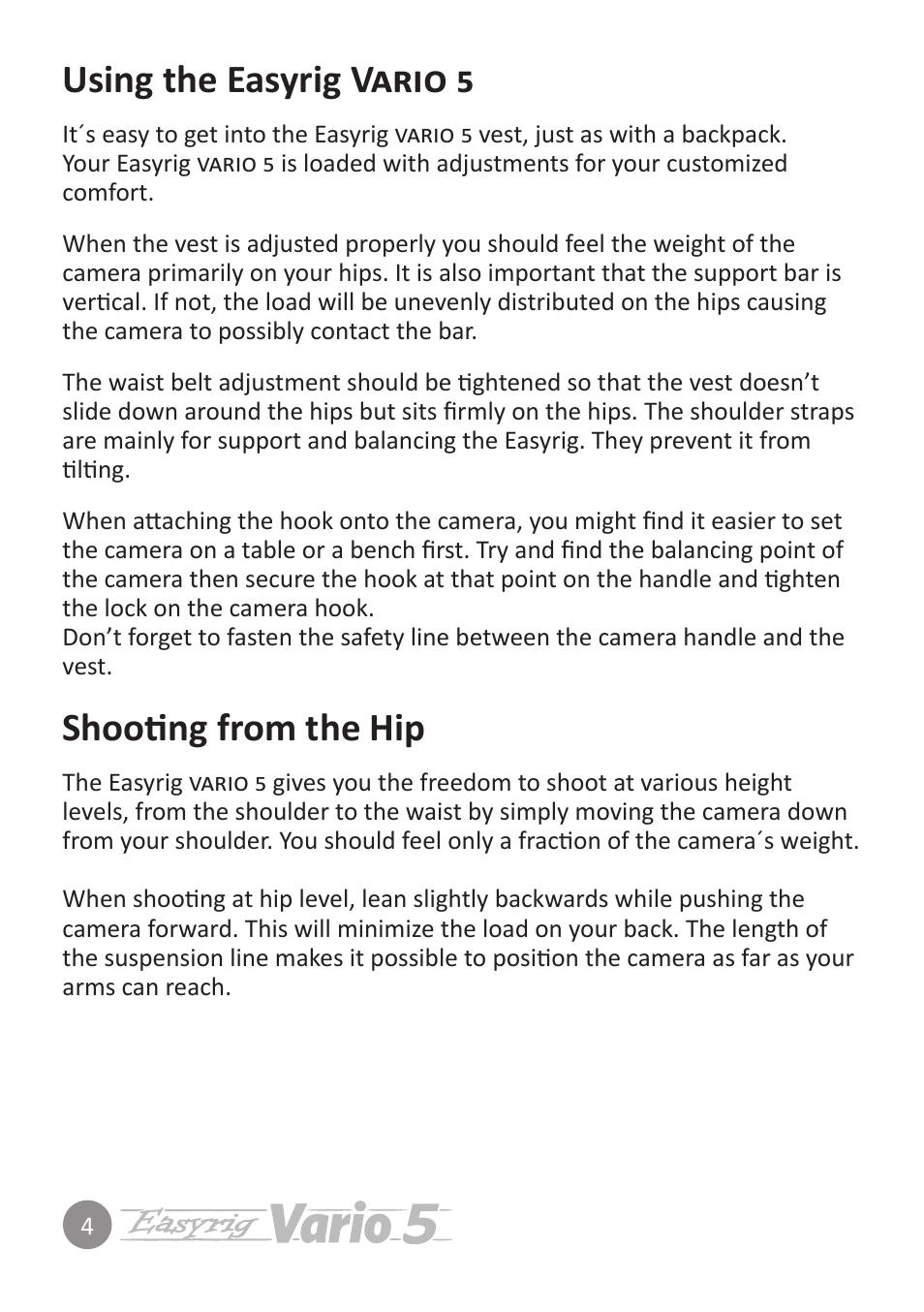 Using the easyrig vario 5, Shooting from the hip | Easyrig 5 Vario User Manual | Page 4 / 12