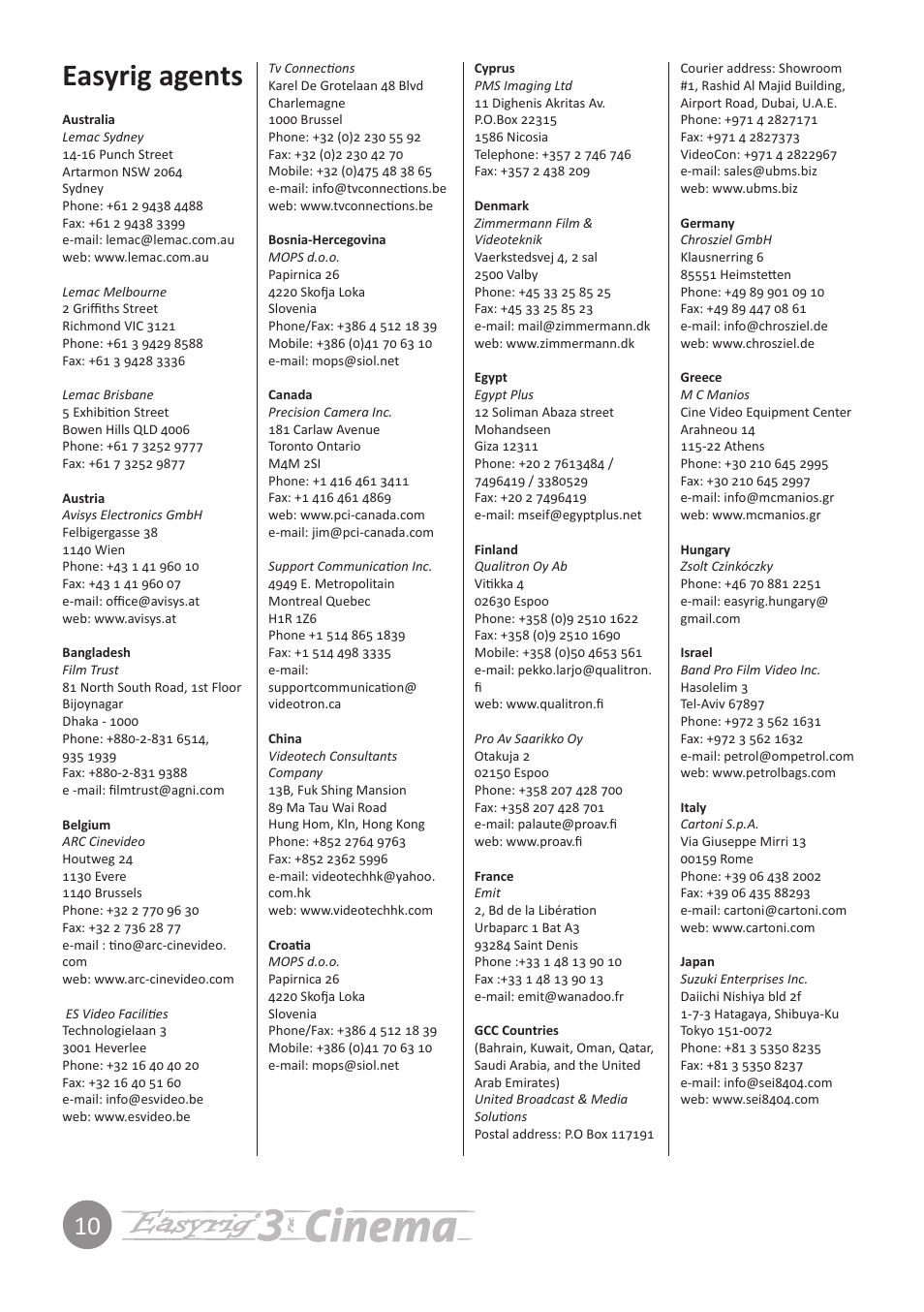 Easyrig agents | Easyrig 3 Cinema User Manual | Page 10 / 12