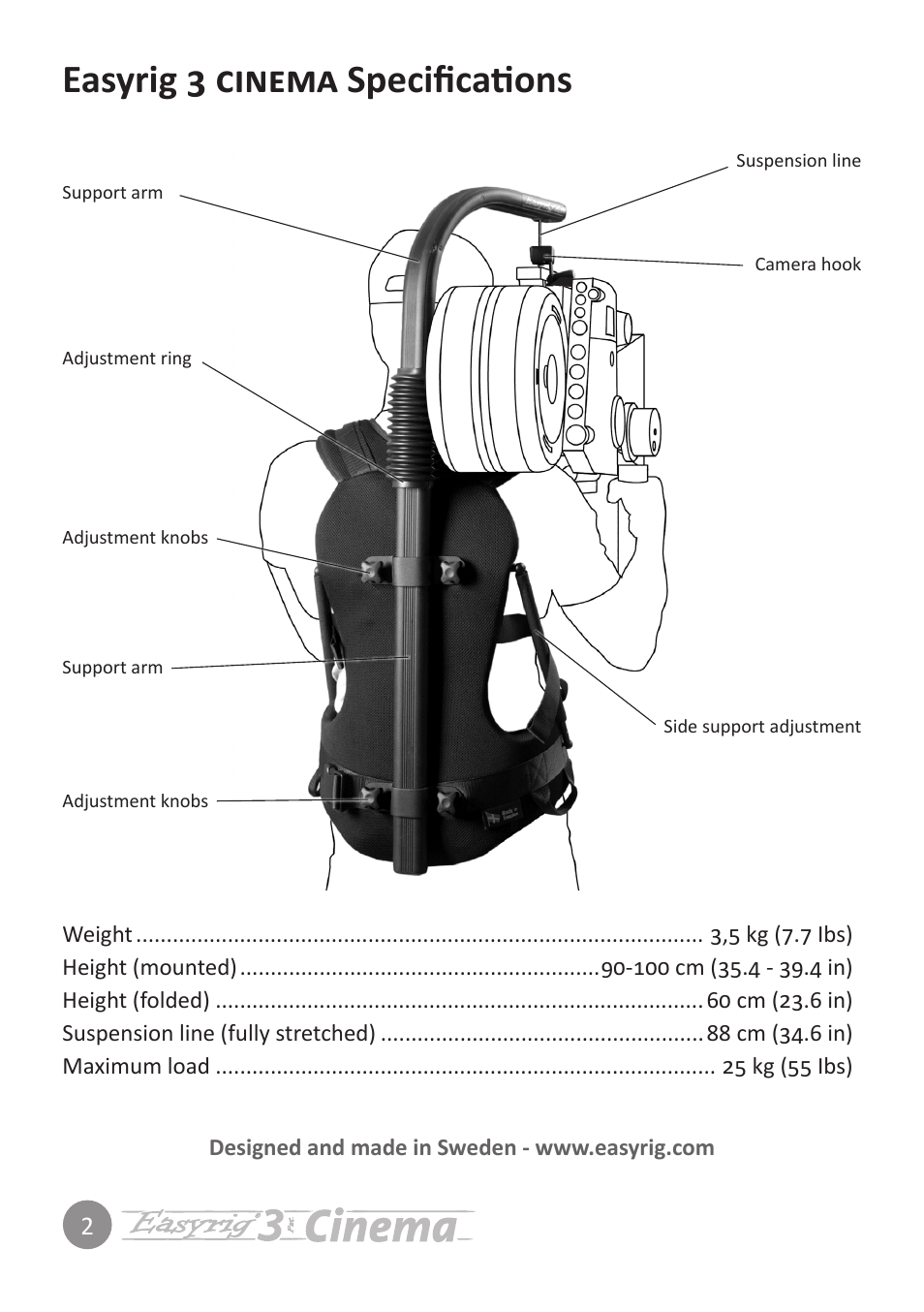 Easyrig 3 cinema specifications | Easyrig 3 Cinema User Manual | Page 2 / 12