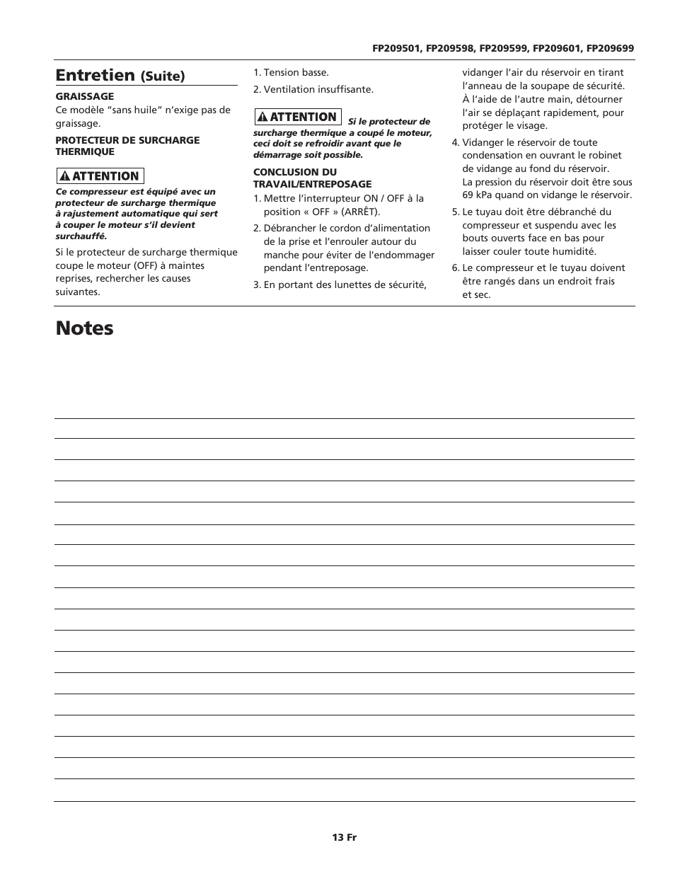 Entretien | Campbell Hausfeld FP209699 User Manual | Page 13 / 24