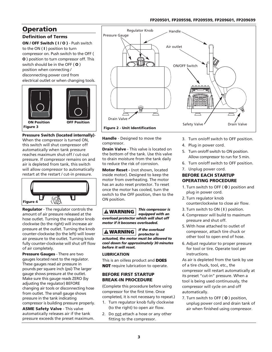 Operation | Campbell Hausfeld FP209699 User Manual | Page 3 / 24