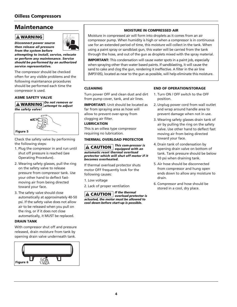 Maintenance, Oilless compressors | Campbell Hausfeld FP209699 User Manual | Page 4 / 24
