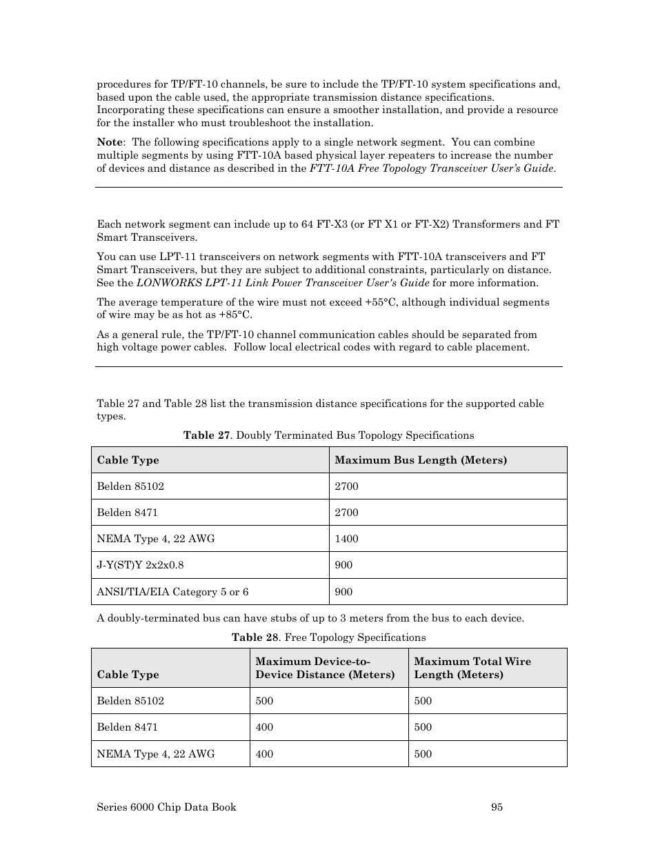 System specifications, Transmission distance specifications | Echelon Series 6000 Chip databook User Manual | Page 107 / 181