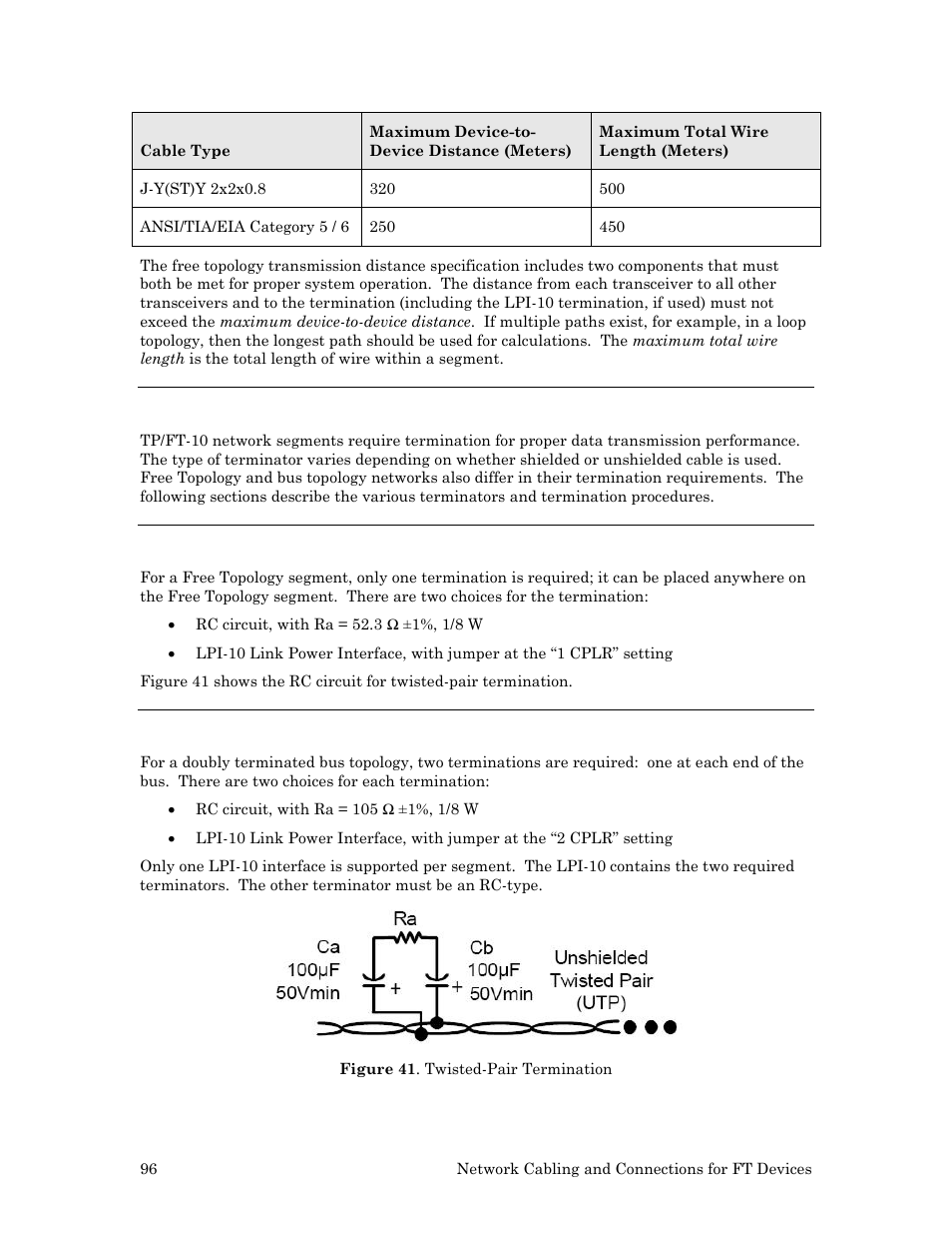 Cable termination and shield grounding, Free topology network segment, Doubly terminated bus topology segment | Echelon Series 6000 Chip databook User Manual | Page 108 / 181