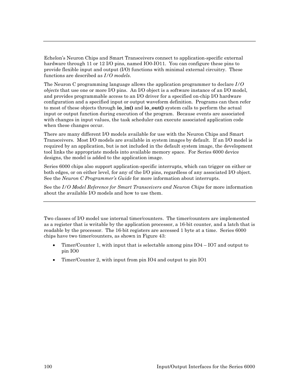 Overview, Two 16-bit timer/counters | Echelon Series 6000 Chip databook User Manual | Page 112 / 181